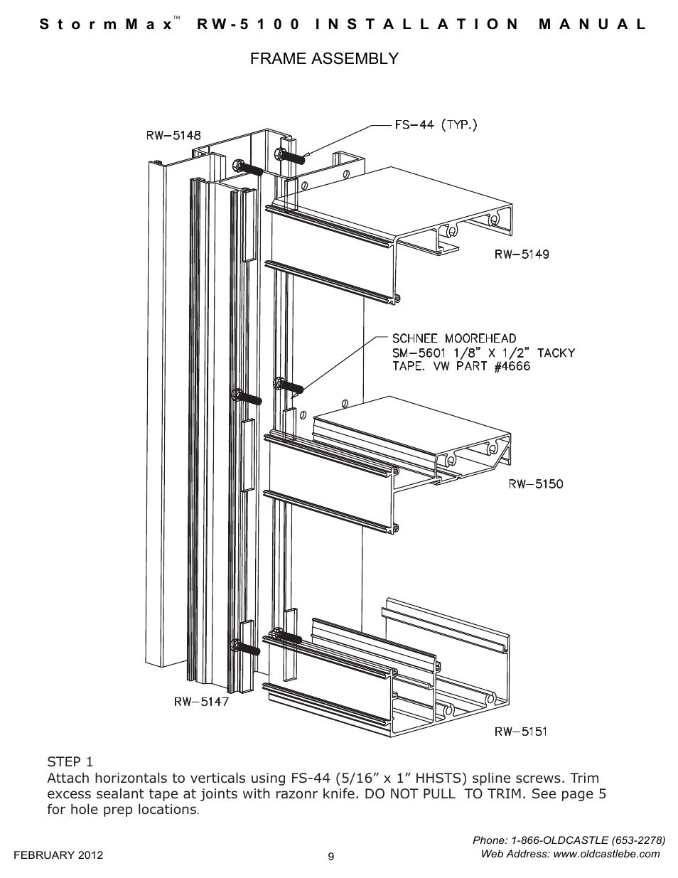 09 attaching horiz to verticals, Frame assembly | Oldcastle BuildingEnvelope RW-5100 StormMax User Manual | Page 11 / 22