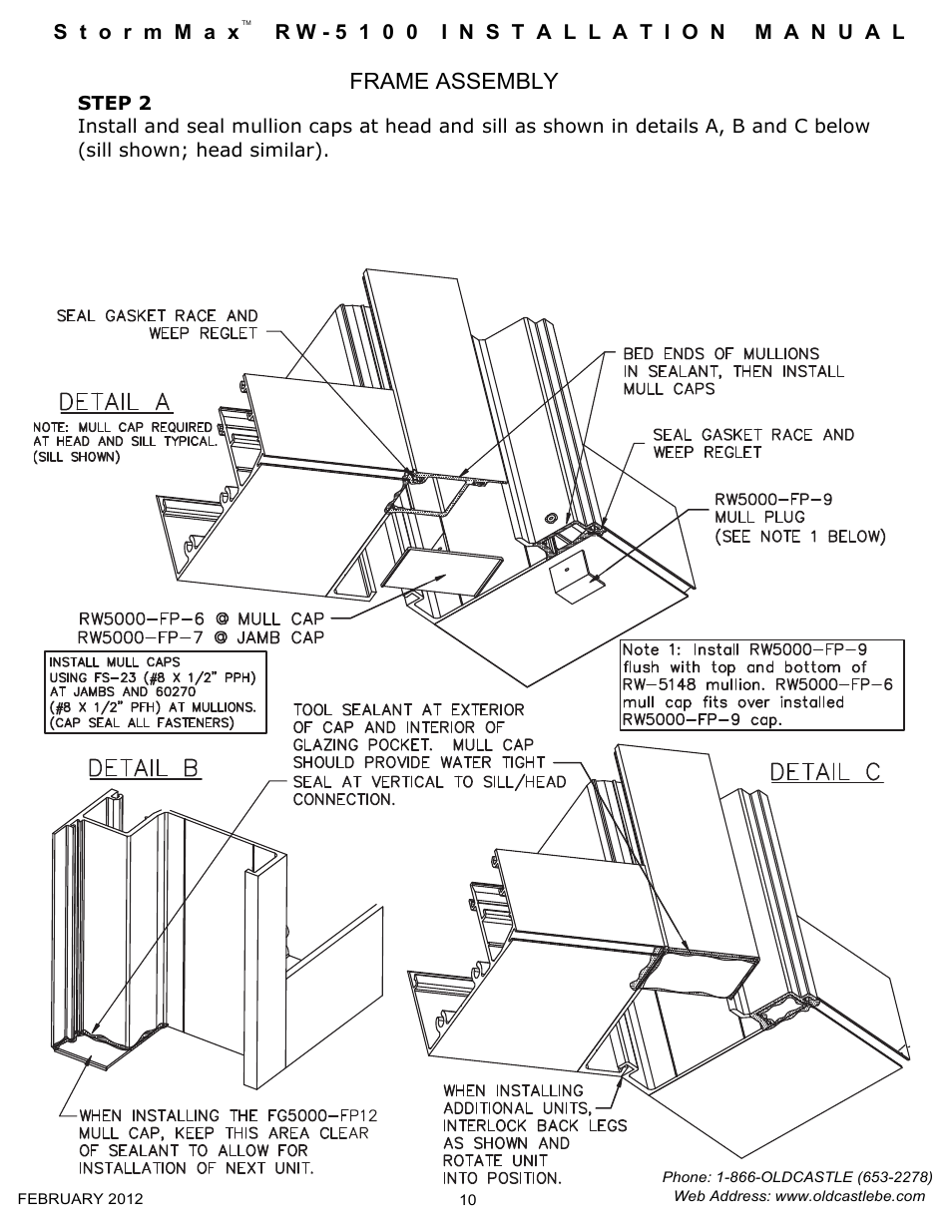 10 installing mullion caps, Frame assembly | Oldcastle BuildingEnvelope RW-5100 StormMax User Manual | Page 12 / 22