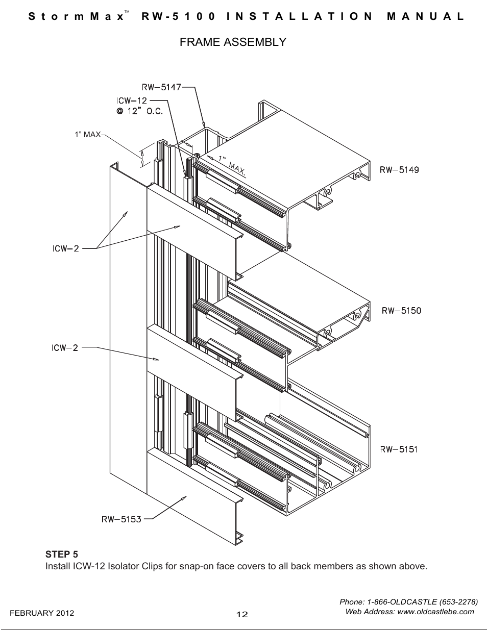 12 installing clips for face caps, Frame assembly | Oldcastle BuildingEnvelope RW-5100 StormMax User Manual | Page 14 / 22