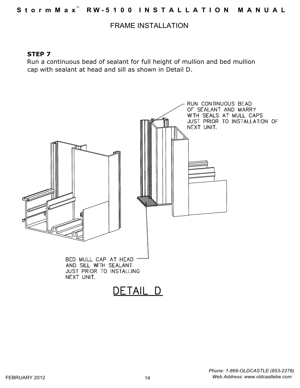 14 sealing unit, Frame installation | Oldcastle BuildingEnvelope RW-5100 StormMax User Manual | Page 16 / 22