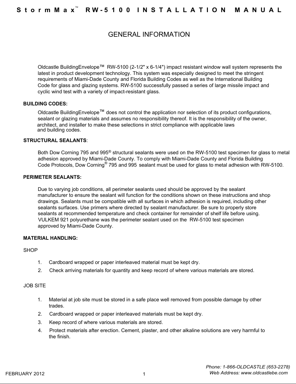 01 general info, General information | Oldcastle BuildingEnvelope RW-5100 StormMax User Manual | Page 3 / 22