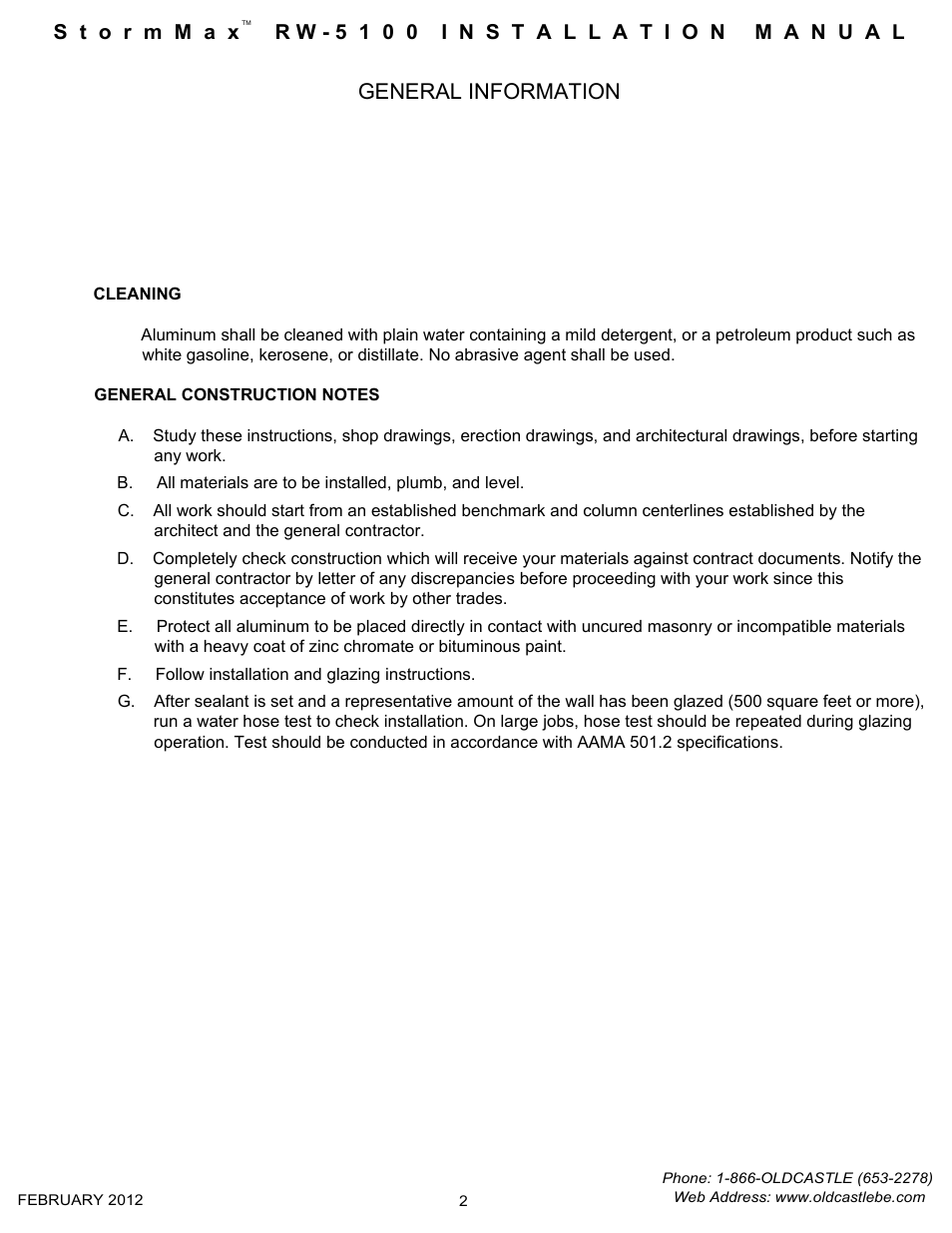 General info, General information | Oldcastle BuildingEnvelope RW-5100 StormMax User Manual | Page 4 / 22