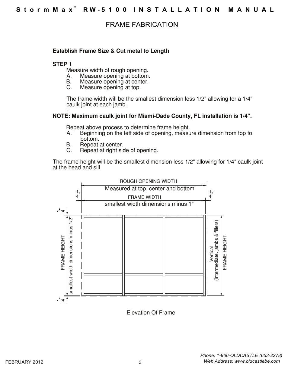 03 measuring rough opening, Frame fabrication | Oldcastle BuildingEnvelope RW-5100 StormMax User Manual | Page 5 / 22