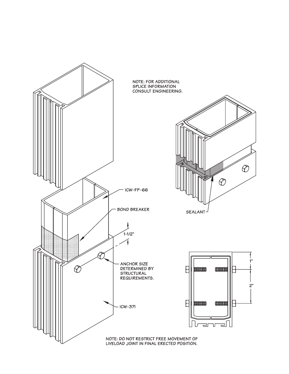 P43-live load splice detail, Ssg mullion live load splice detail | Oldcastle BuildingEnvelope ICW-250 User Manual | Page 43 / 55