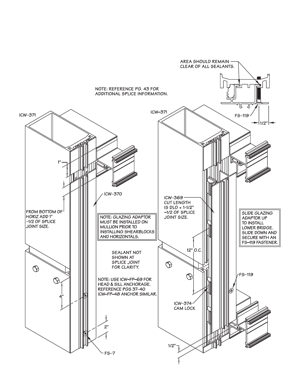 P44-live load splice detail, Ssg mullion live load splice detail | Oldcastle BuildingEnvelope ICW-250 User Manual | Page 44 / 55