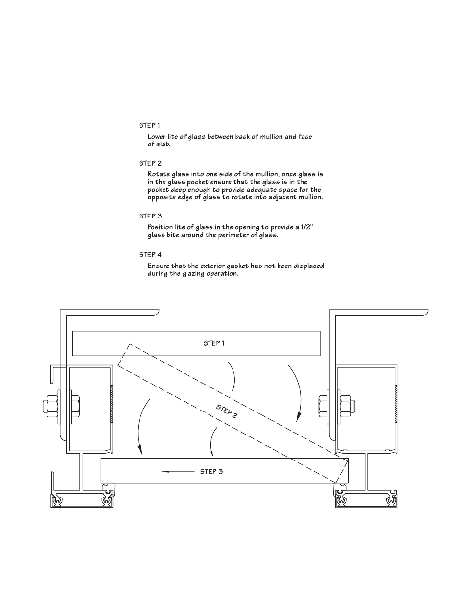 P45-glass installation, Glass installation in spandrel area | Oldcastle BuildingEnvelope ICW-250 User Manual | Page 45 / 55