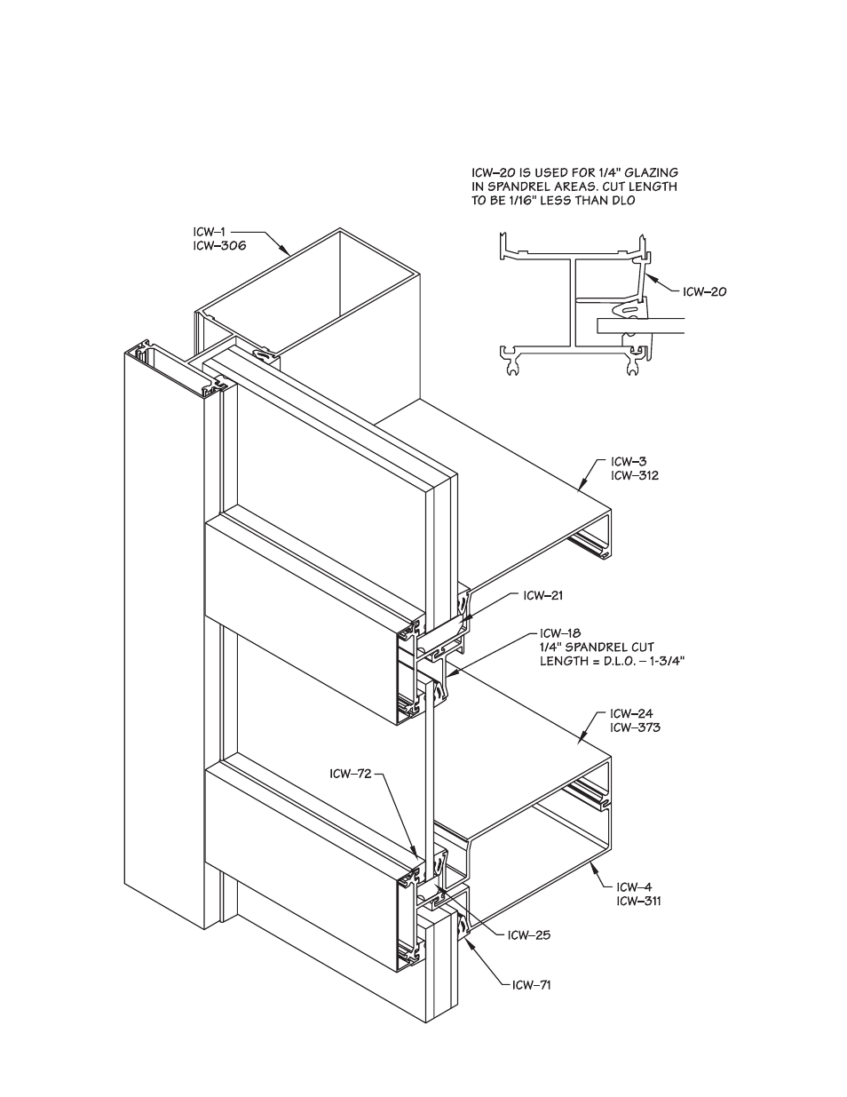 P48-vision & spandrel glazing, Vision and spandrel glazing detail | Oldcastle BuildingEnvelope ICW-250 User Manual | Page 48 / 55