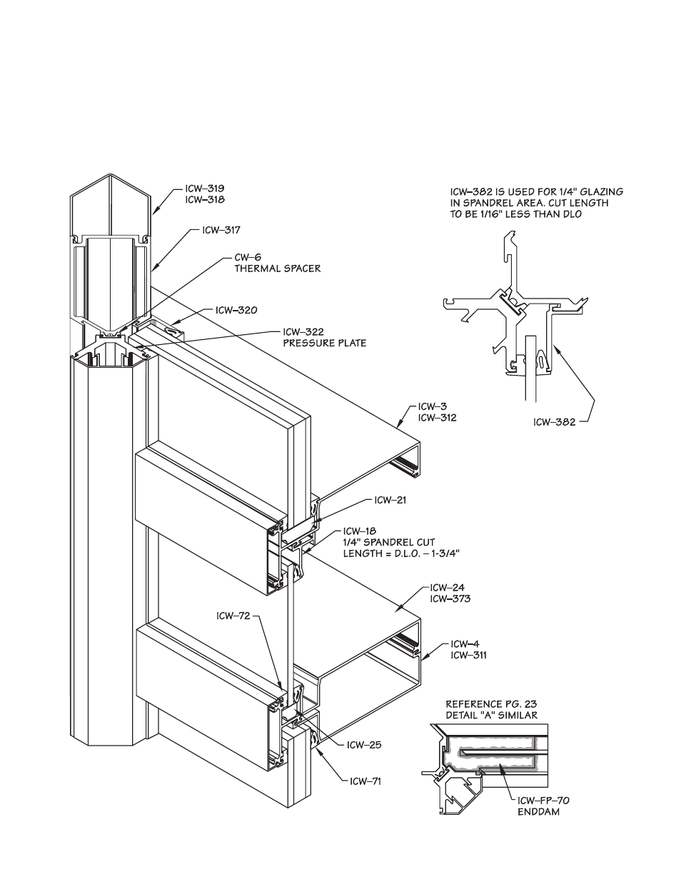 P49-inside corner vision & spandrel, Inside corner vision & spandrel glazing detail | Oldcastle BuildingEnvelope ICW-250 User Manual | Page 49 / 55