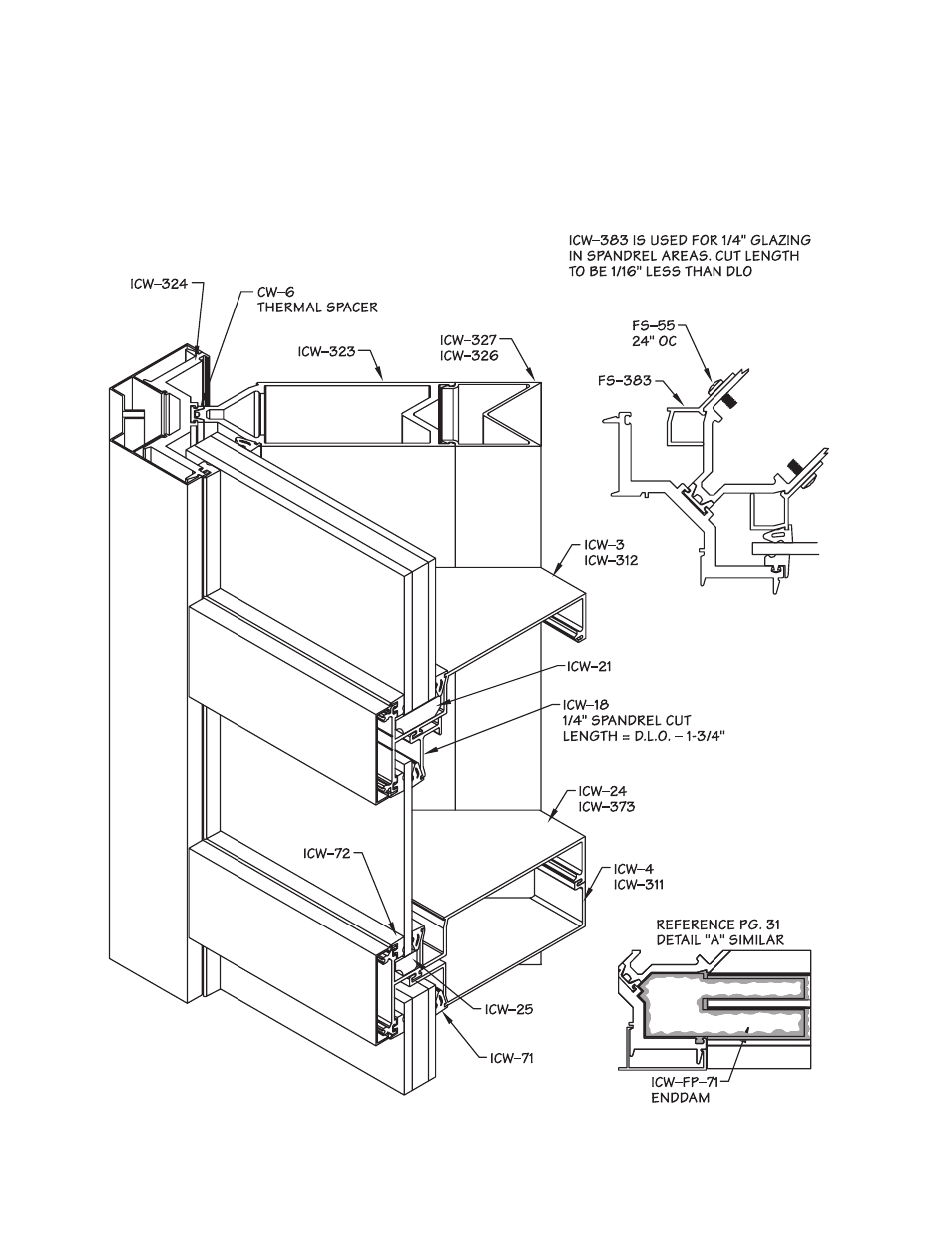 P50-outside corner vision & spandrel, Outside corner vision & spandrel glazing detail | Oldcastle BuildingEnvelope ICW-250 User Manual | Page 50 / 55