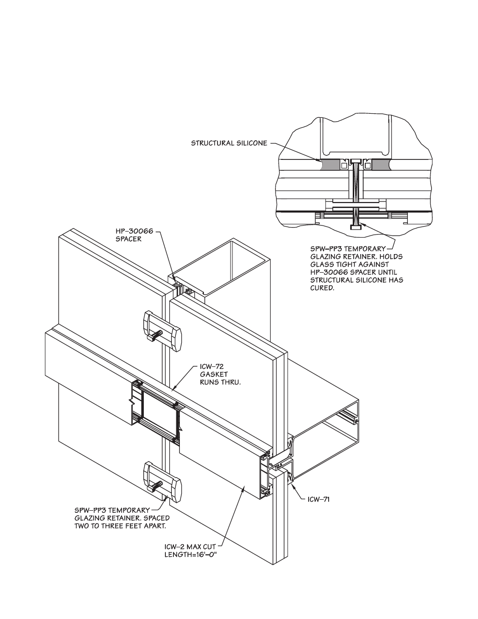 P51-vertical ssg glazing, Vertical butt glaze glazing detail | Oldcastle BuildingEnvelope ICW-250 User Manual | Page 51 / 55