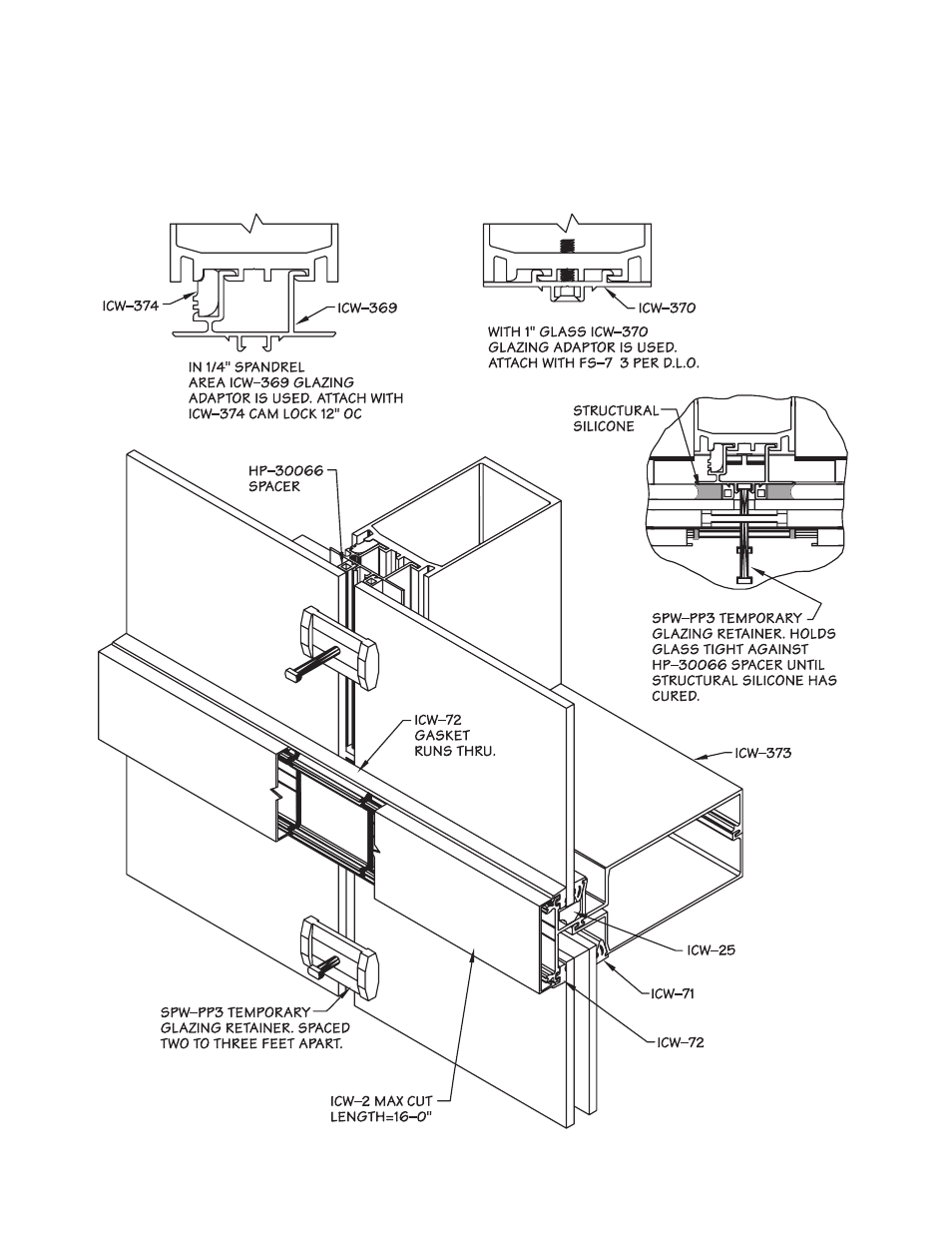 P52-live load vertical ssg, Live load vertical butt glazing detail | Oldcastle BuildingEnvelope ICW-250 User Manual | Page 52 / 55