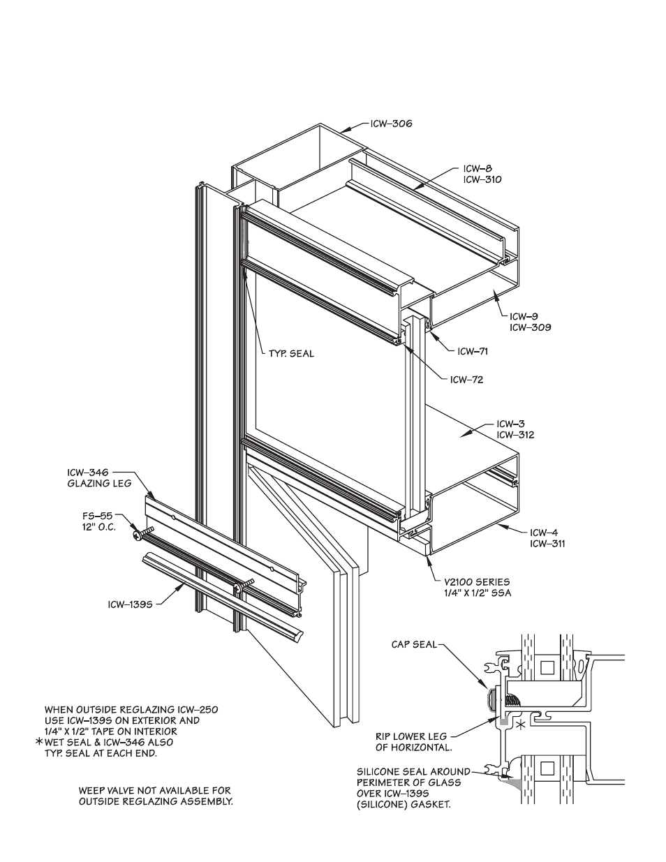 P54-outside reglazing assembly, Outside reglazing assembly | Oldcastle BuildingEnvelope ICW-250 User Manual | Page 54 / 55