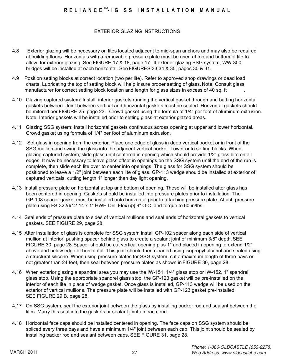 27 exterior glazing | Oldcastle BuildingEnvelope Reliance-IG SS User Manual | Page 30 / 58