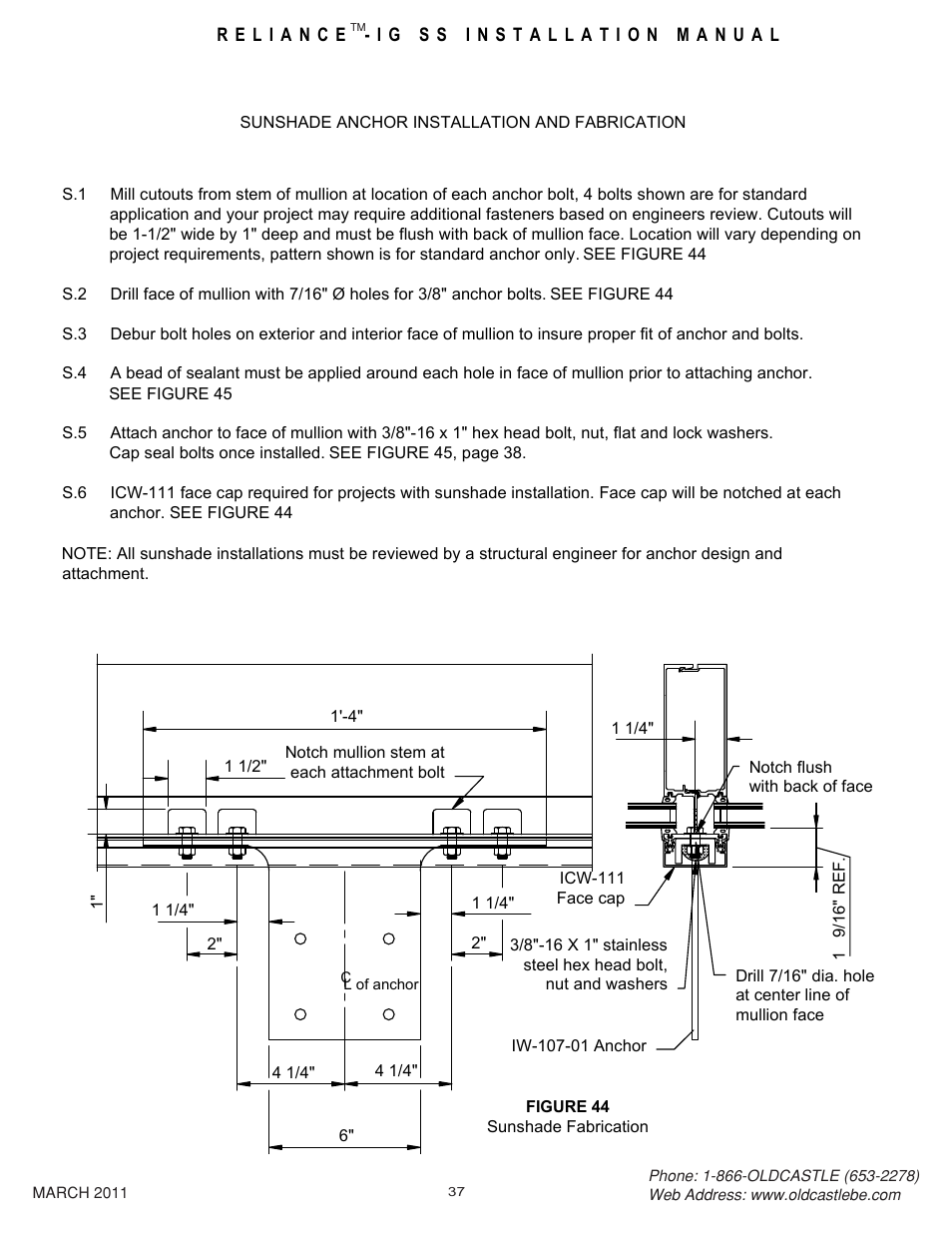 37 sunshade anchor | Oldcastle BuildingEnvelope Reliance-IG SS User Manual | Page 40 / 58
