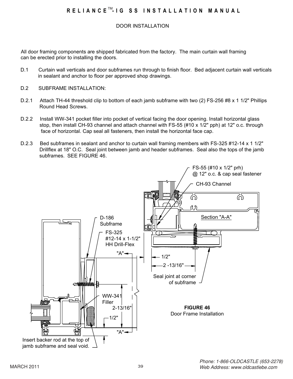 39 door install | Oldcastle BuildingEnvelope Reliance-IG SS User Manual | Page 42 / 58