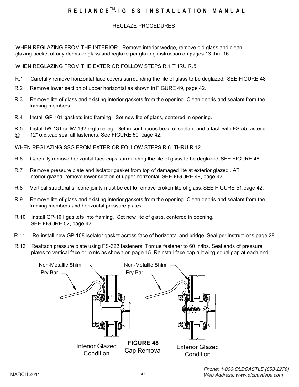 41 reglaze procedures | Oldcastle BuildingEnvelope Reliance-IG SS User Manual | Page 44 / 58