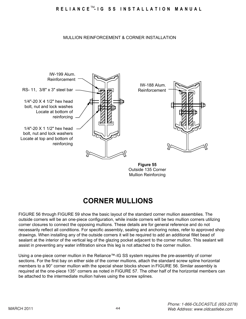 44 mullion reinforcement, Corner mullions | Oldcastle BuildingEnvelope Reliance-IG SS User Manual | Page 47 / 58
