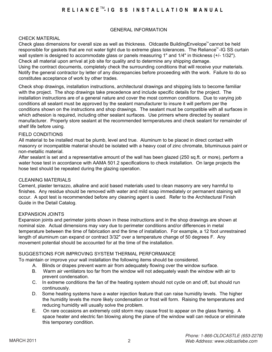 02 general info | Oldcastle BuildingEnvelope Reliance-IG SS User Manual | Page 5 / 58