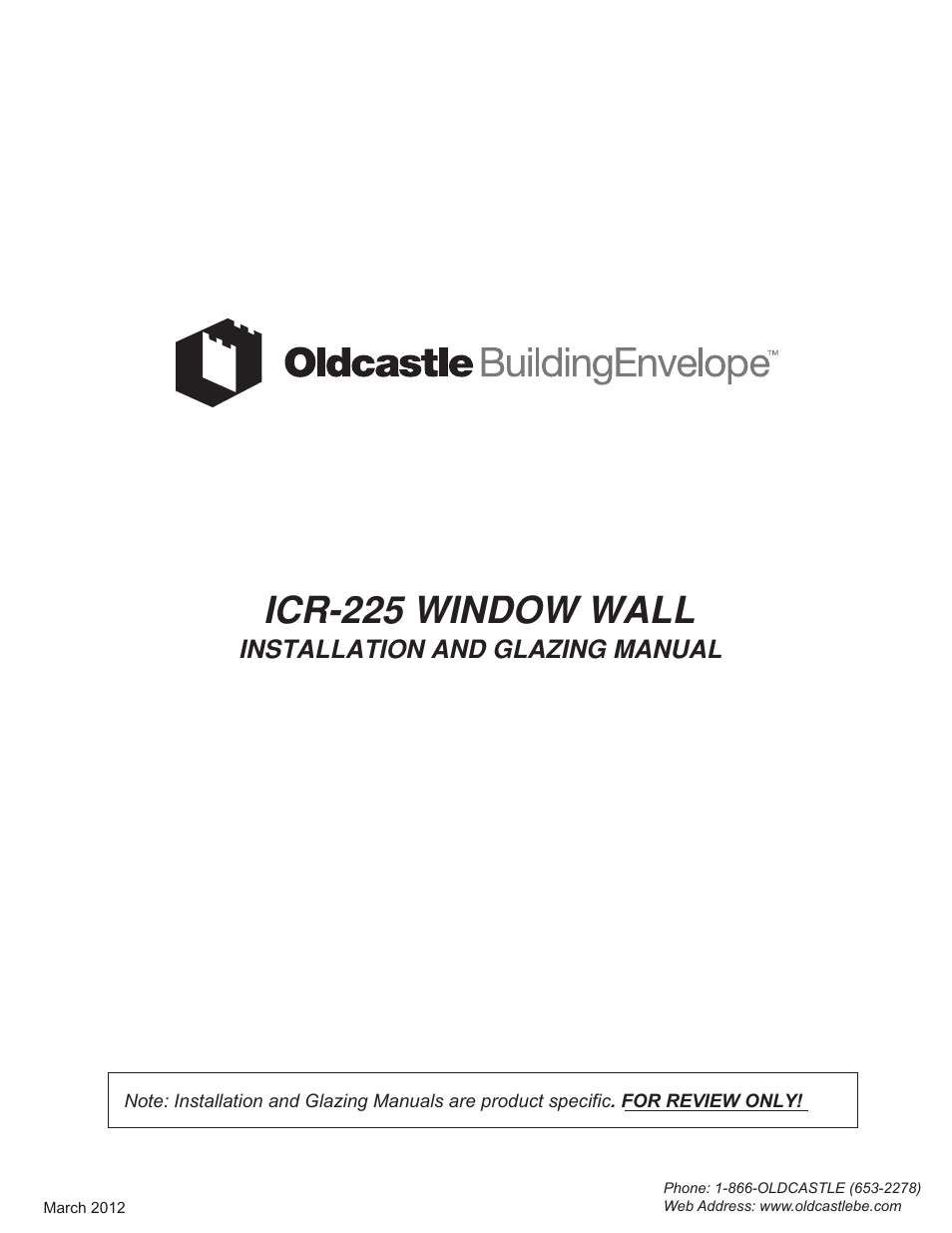 Oldcastle BuildingEnvelope ICR-225 User Manual | 37 pages