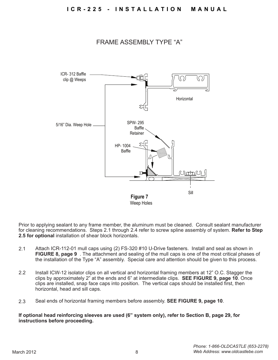 Frame-assembly-typea, Frame assembly type “a | Oldcastle BuildingEnvelope ICR-225 User Manual | Page 11 / 37