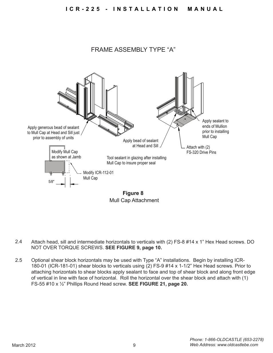 Frame-assembly-typea, Frame assembly type “a | Oldcastle BuildingEnvelope ICR-225 User Manual | Page 12 / 37