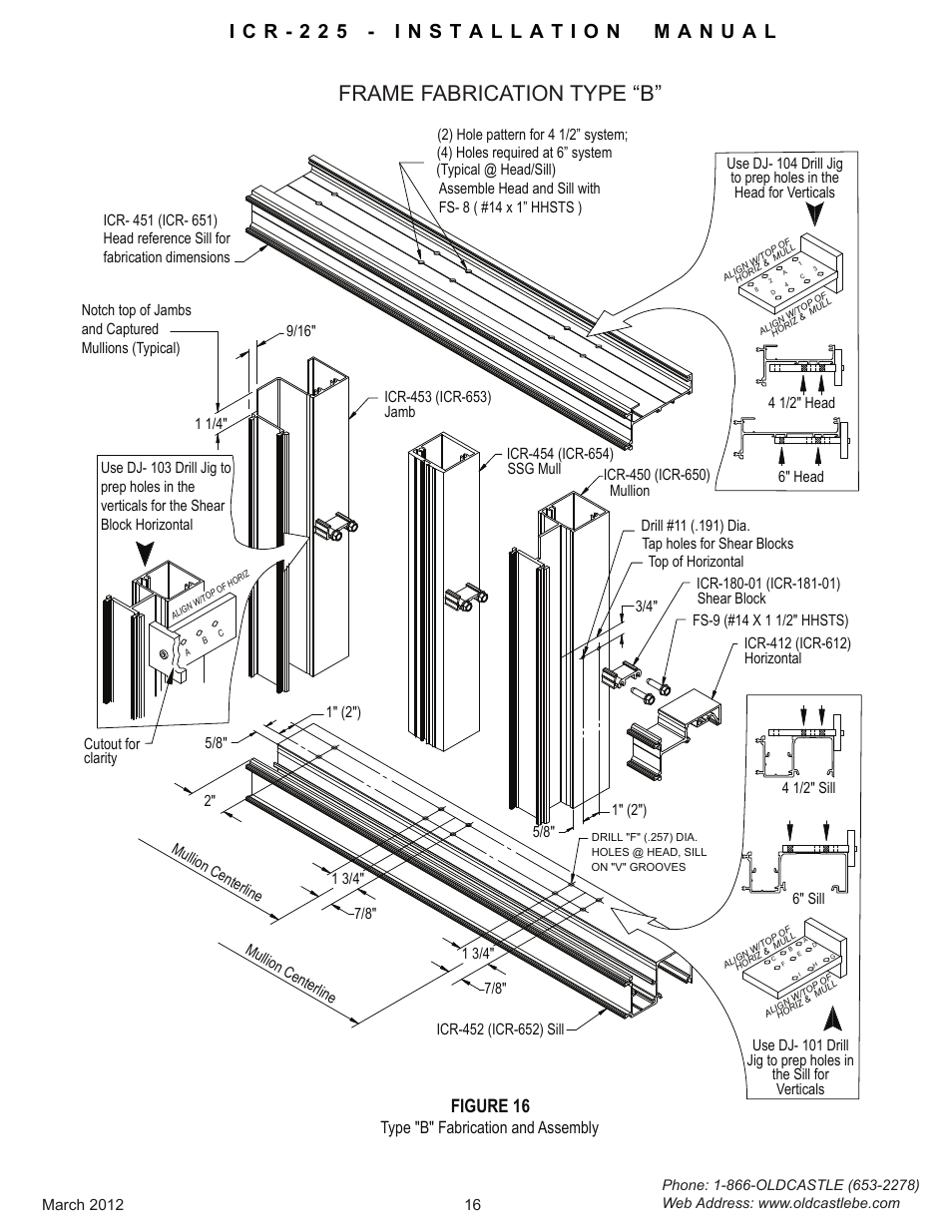Frame-fab-assembly-typeb, Frame fabrication type “b, Figure 16 | Type "b" fabrication and assembly | Oldcastle BuildingEnvelope ICR-225 User Manual | Page 19 / 37