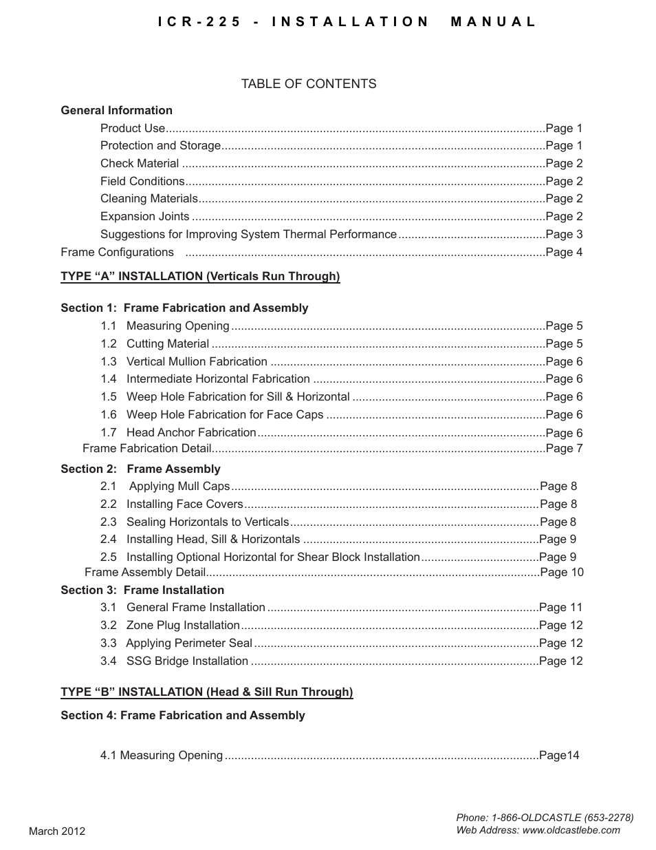 Table-of-contents1 | Oldcastle BuildingEnvelope ICR-225 User Manual | Page 2 / 37