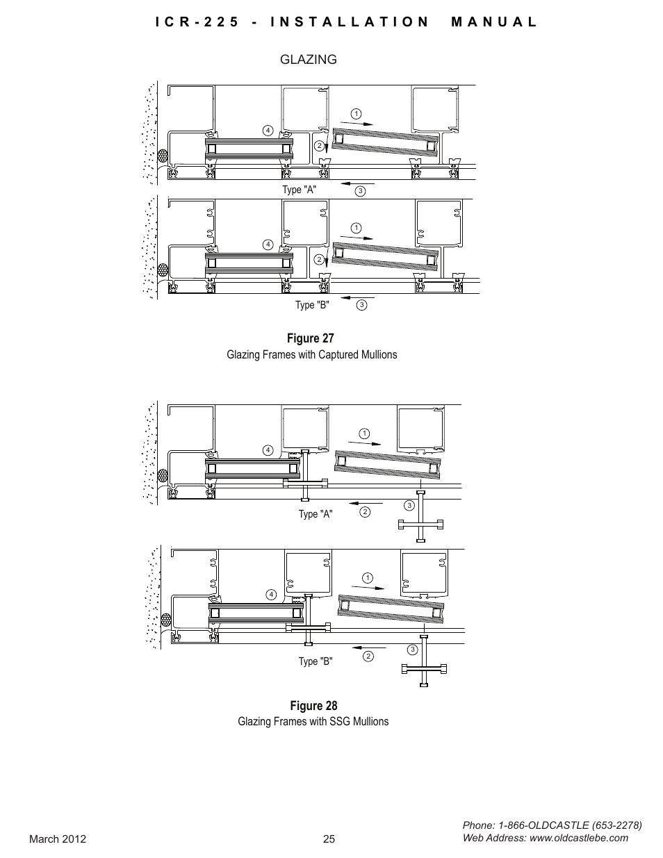 Glazing-frames, Figure 28, Figure 27 | Glazing, Glazing frames with ssg mullions, Glazing frames with captured mullions | Oldcastle BuildingEnvelope ICR-225 User Manual | Page 28 / 37