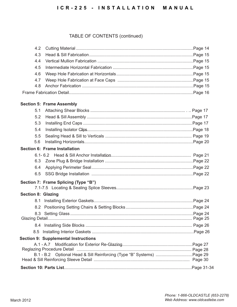 Table-of-contents2 | Oldcastle BuildingEnvelope ICR-225 User Manual | Page 3 / 37