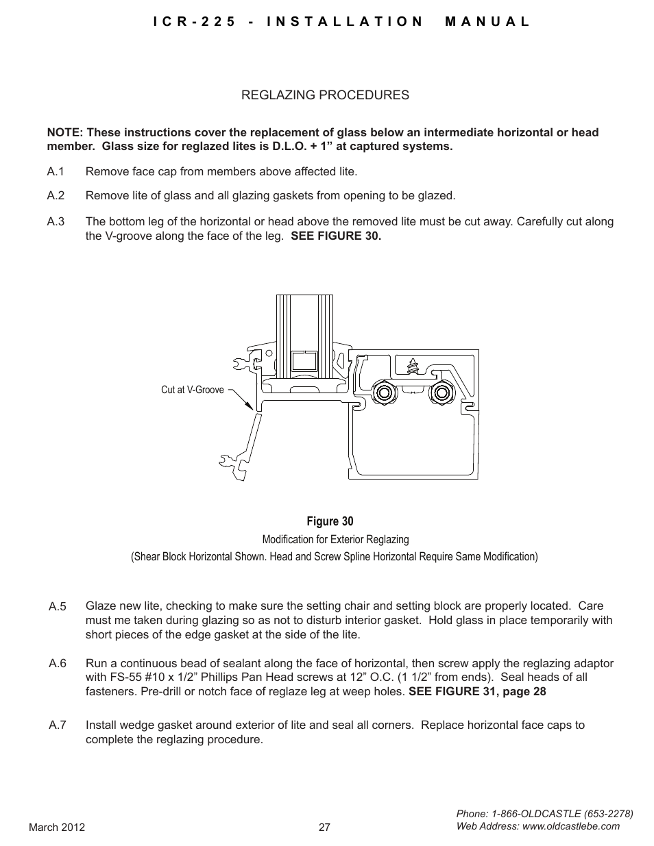 Reglazing-procedure | Oldcastle BuildingEnvelope ICR-225 User Manual | Page 30 / 37