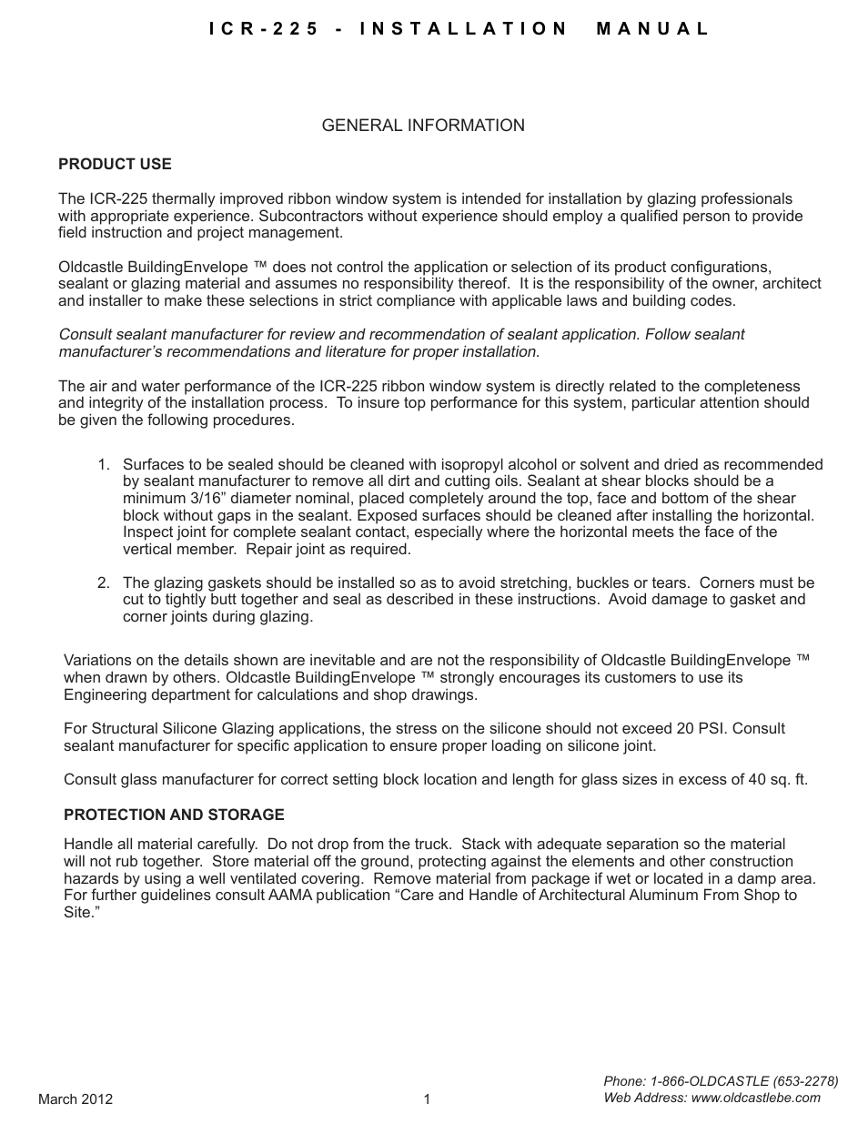 General-info | Oldcastle BuildingEnvelope ICR-225 User Manual | Page 4 / 37
