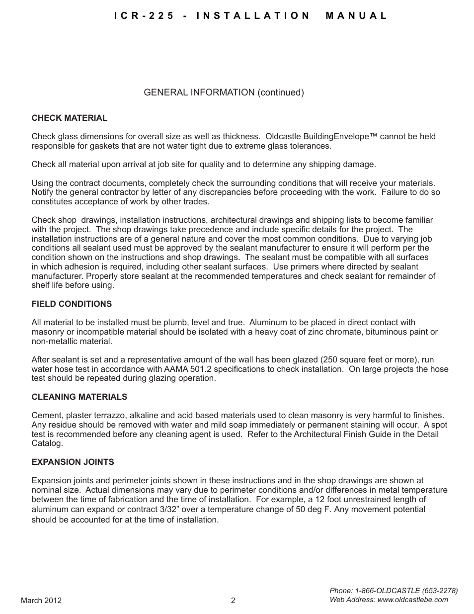 General-info | Oldcastle BuildingEnvelope ICR-225 User Manual | Page 5 / 37