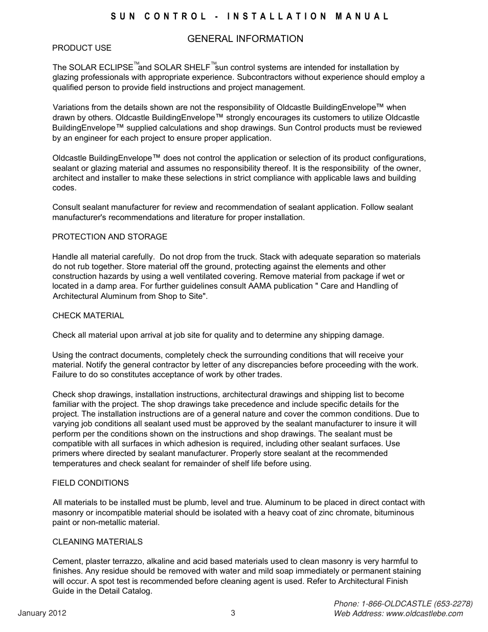 03_general information | Oldcastle BuildingEnvelope Solar Shelf User Manual | Page 3 / 22