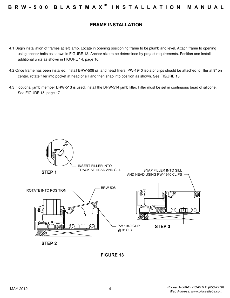 Frame-installation, Frame installation | Oldcastle BuildingEnvelope BRW-500 BlastMax User Manual | Page 15 / 22