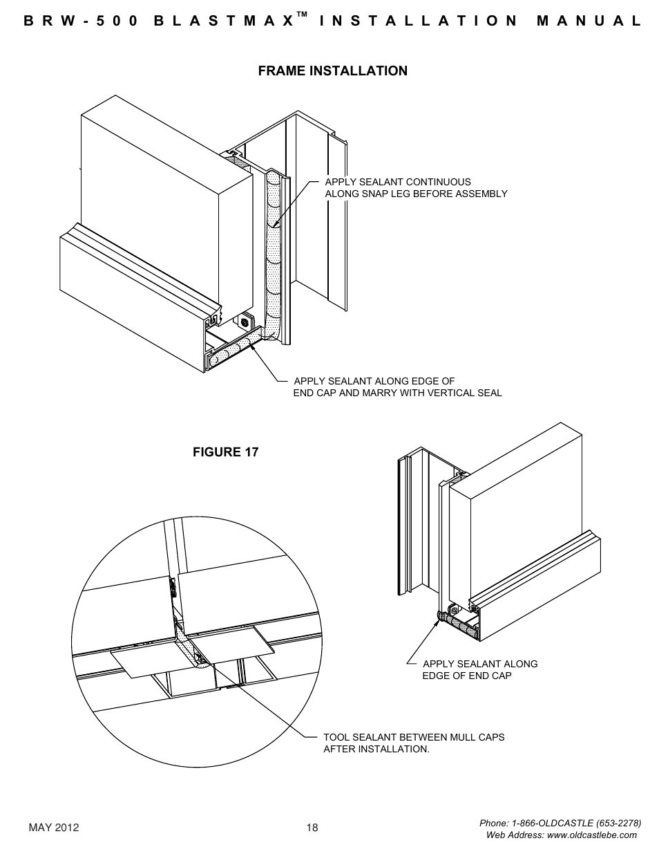 Glazing-apply-sealant, Frame installation | Oldcastle BuildingEnvelope BRW-500 BlastMax User Manual | Page 19 / 22