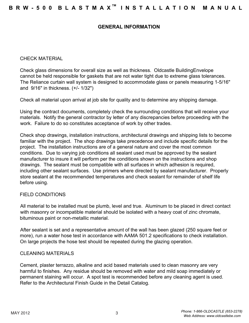 General-info | Oldcastle BuildingEnvelope BRW-500 BlastMax User Manual | Page 4 / 22