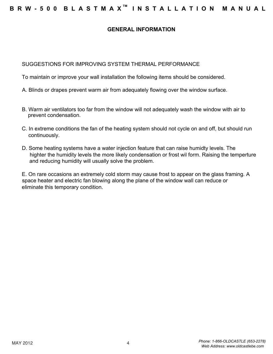 General-info | Oldcastle BuildingEnvelope BRW-500 BlastMax User Manual | Page 5 / 22