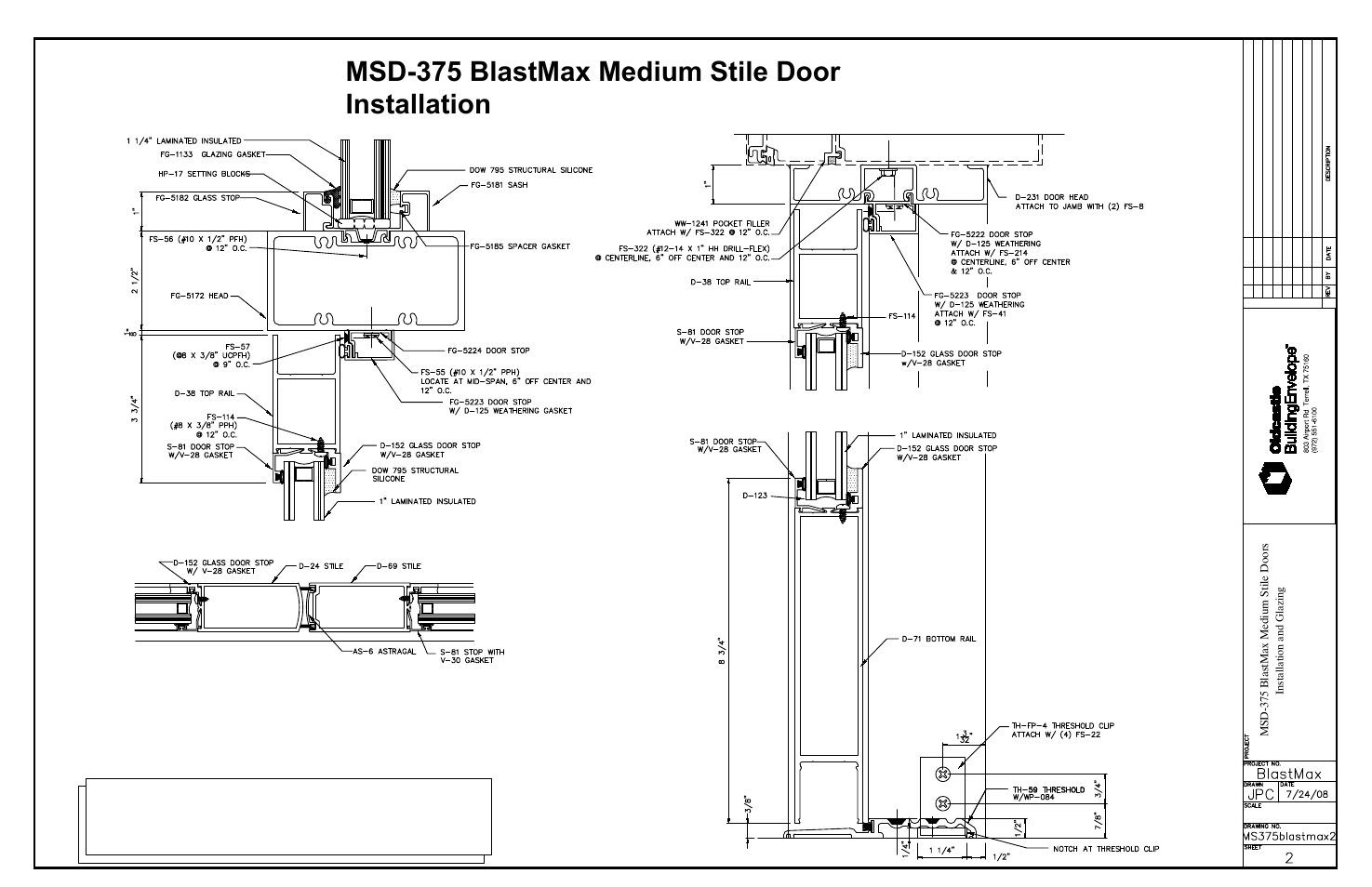 Msd-375 blastmax medium stile door installation | Oldcastle BuildingEnvelope MSD-375 BlastMax User Manual | Page 2 / 5