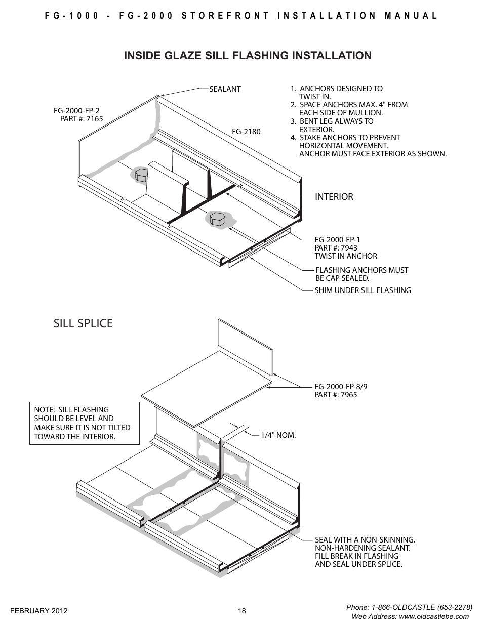 Frame-install-sill-splice-inside-glz, Sill splice, Inside glaze sill flashing installation | Oldcastle BuildingEnvelope FG-2000 User Manual | Page 19 / 27