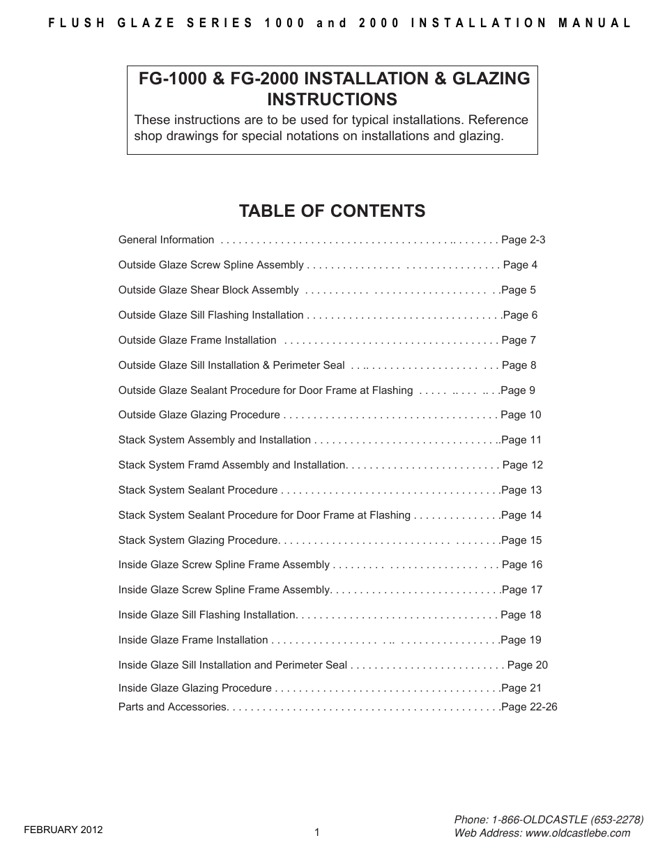 Table-of-contents | Oldcastle BuildingEnvelope FG-2000 User Manual | Page 2 / 27