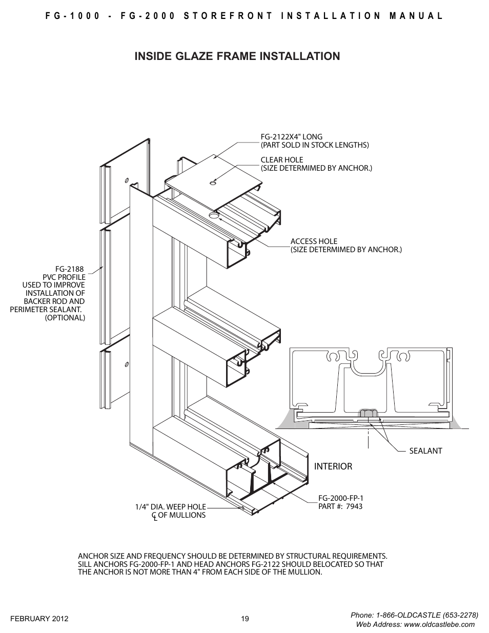 Frame-install-anchors-inside-glz, Inside glaze frame installation, Interior | Oldcastle BuildingEnvelope FG-2000 User Manual | Page 20 / 27