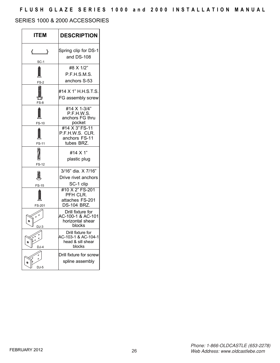 Parts-list | Oldcastle BuildingEnvelope FG-2000 User Manual | Page 27 / 27