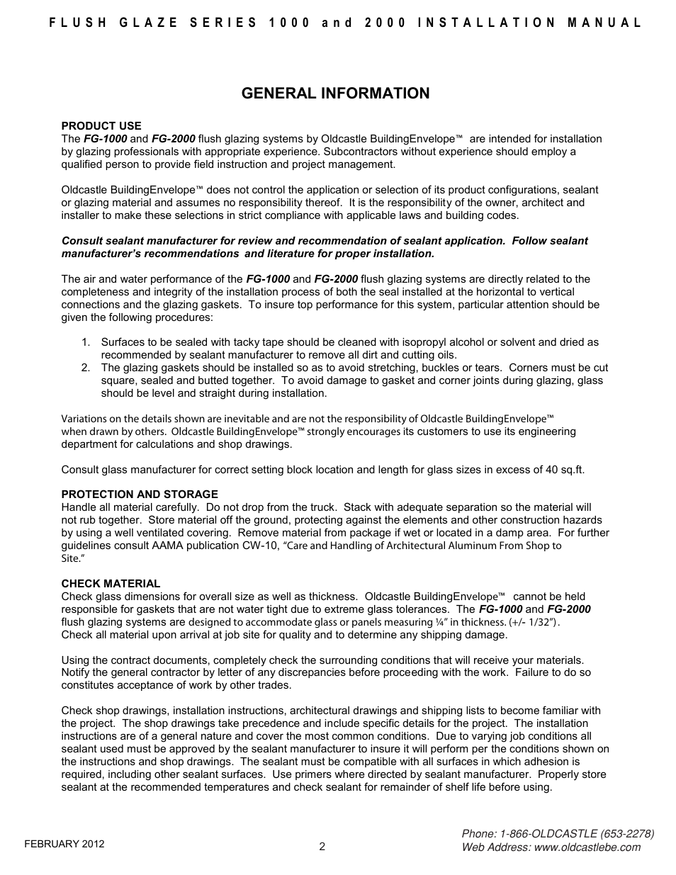 General-info, General information | Oldcastle BuildingEnvelope FG-2000 User Manual | Page 3 / 27