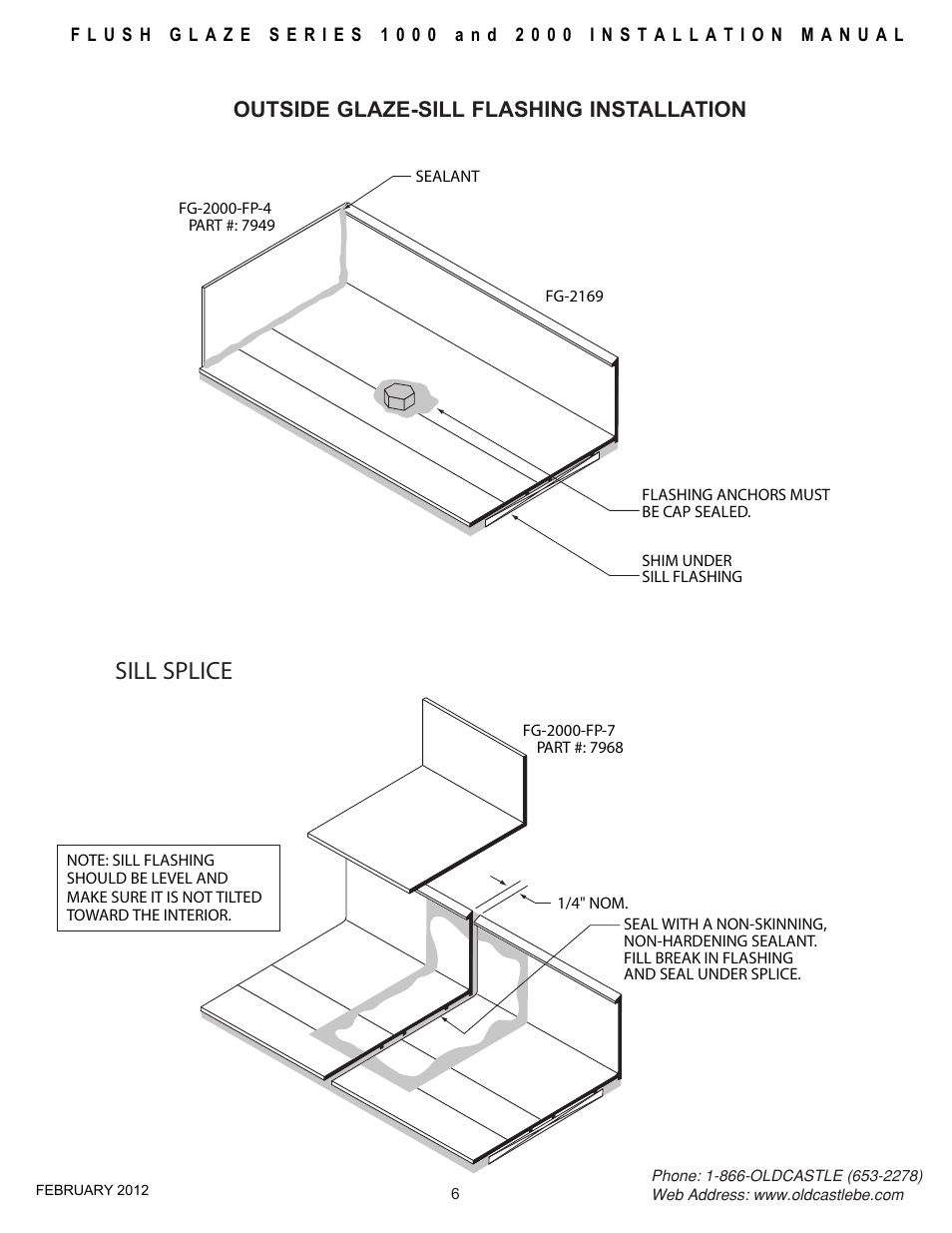 Frame-install-sill-outside-glz, Sill splice, Outside glaze-sill flashing installation | Oldcastle BuildingEnvelope FG-2000 User Manual | Page 7 / 27