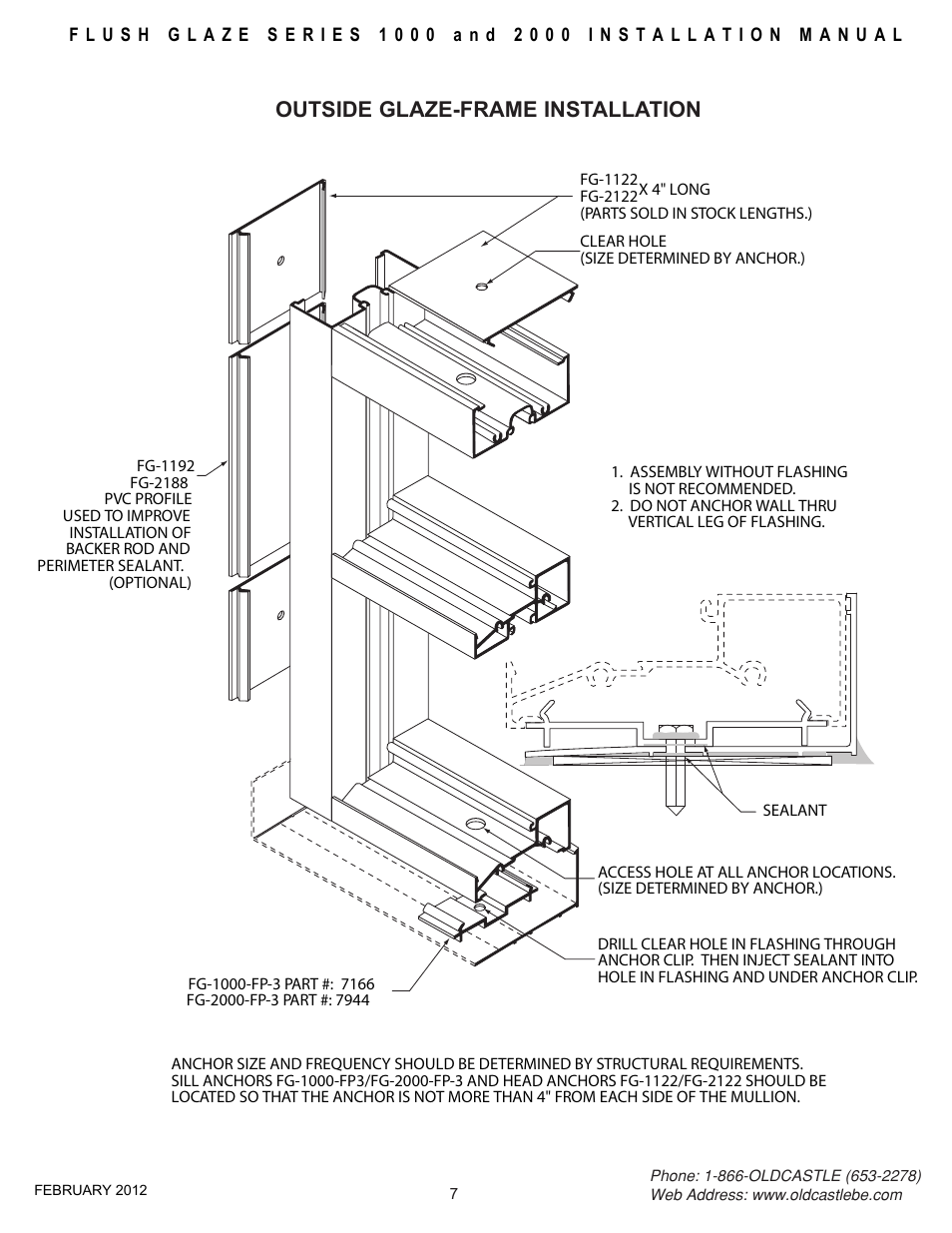 Frame-install-anchors-outside-glz, Outside glaze-frame installation | Oldcastle BuildingEnvelope FG-2000 User Manual | Page 8 / 27