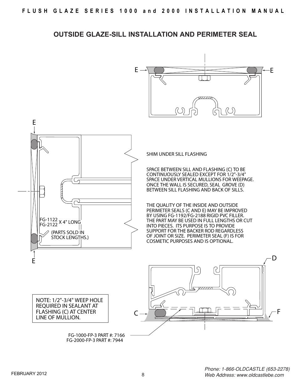 Perimeter-seal-outside-glz, Dc f, Outside glaze-sill installation and perimeter seal | Oldcastle BuildingEnvelope FG-2000 User Manual | Page 9 / 27