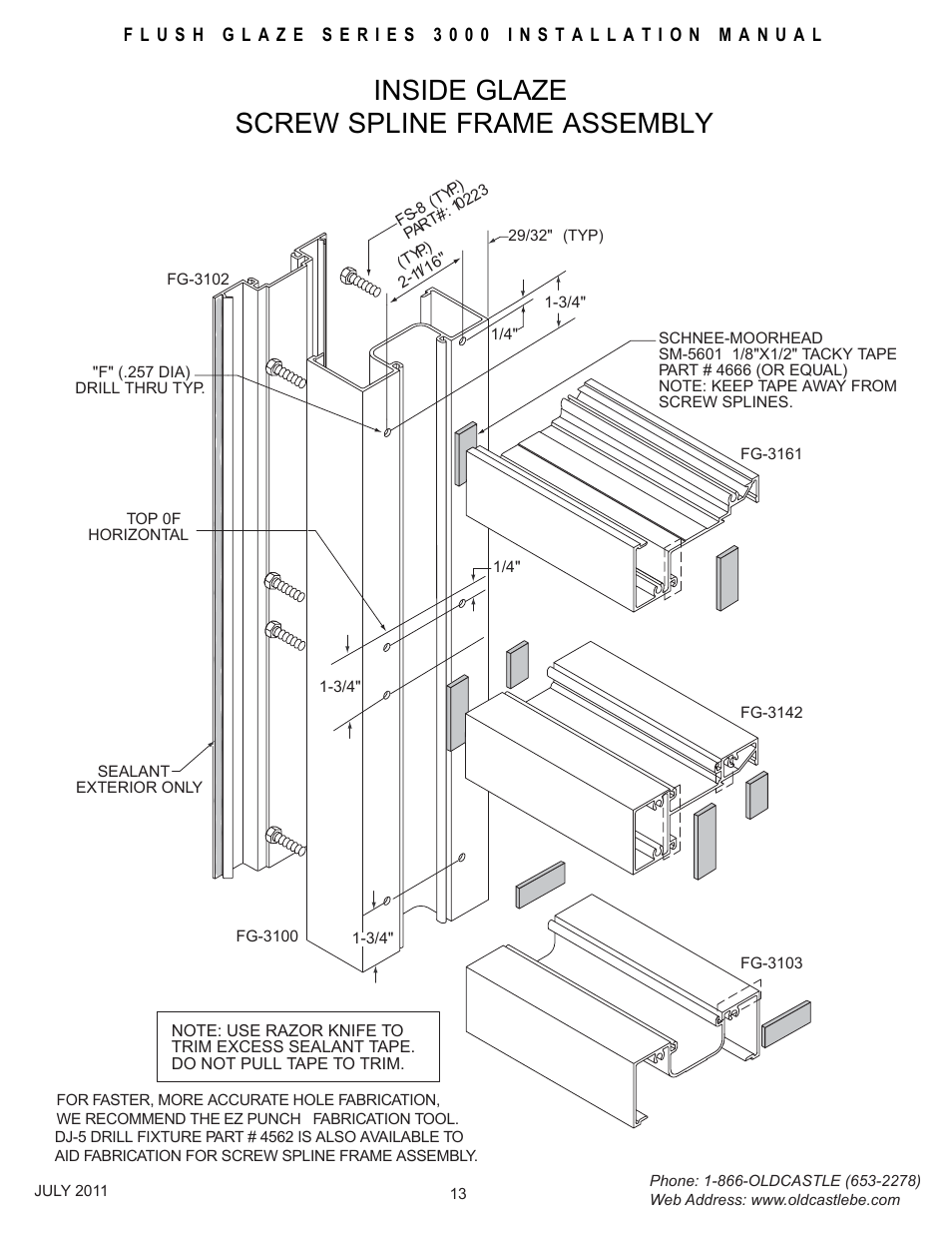 Insideglz-frm-assembly, Inside glaze screw spline frame assembly | Oldcastle BuildingEnvelope FG-3000 User Manual | Page 14 / 30