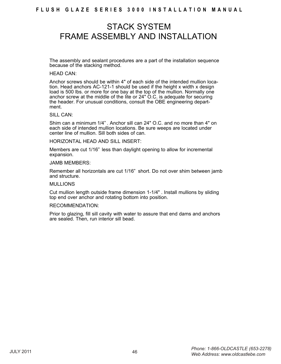 Stack-assy-install, Stack system frame assembly and installation | Oldcastle BuildingEnvelope FG-3000 User Manual | Page 19 / 30
