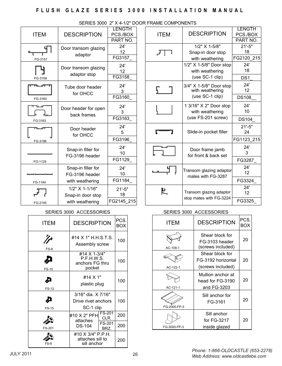 Parts-list, Item description | Oldcastle BuildingEnvelope FG-3000 User Manual | Page 27 / 30