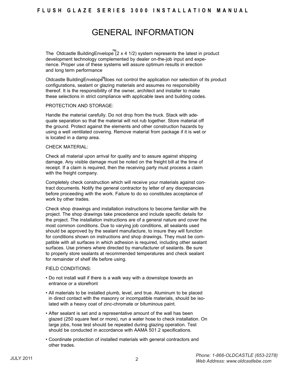 General-info, General information | Oldcastle BuildingEnvelope FG-3000 User Manual | Page 3 / 30